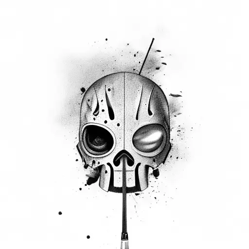 A Black And Grey Portrait Of A Famous Slasher Movie Character Holding A Gun