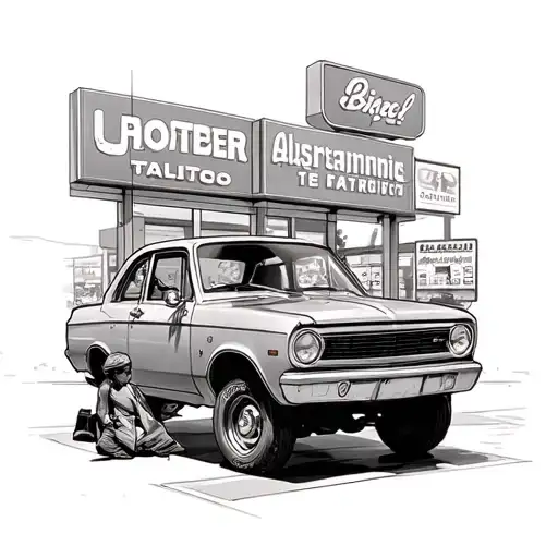 Working On A Car In Front Of A Supermarket