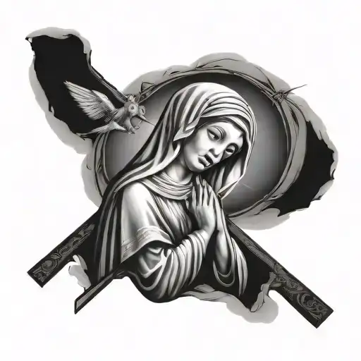 Mother Mary Crying On Cross