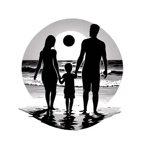 Family On Beach Sunset