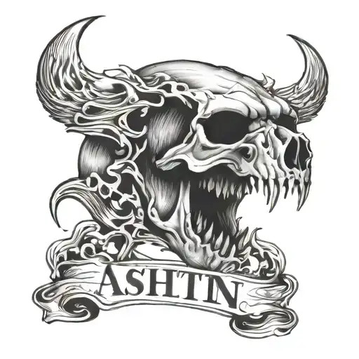 Bear Skull With The Name Ashtin Written Underneath
