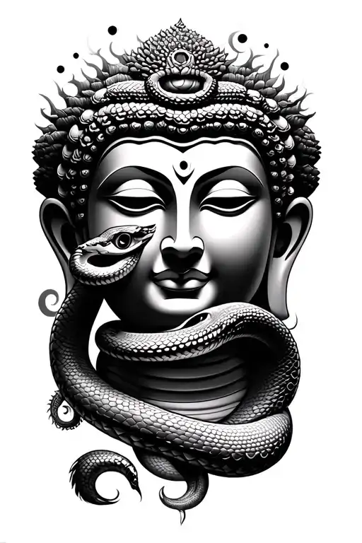 God Buddha Face And Snake