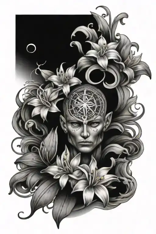 Tattoo That Says Saint With Cancer Zodiac Sign Surrounded By Water Lilys