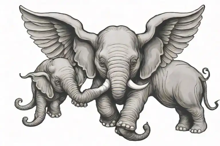 Baby With Wings And Elephant With Wings