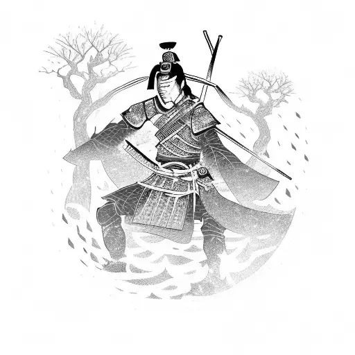 A Samurai Warrior Running Through A Cosmic Forest