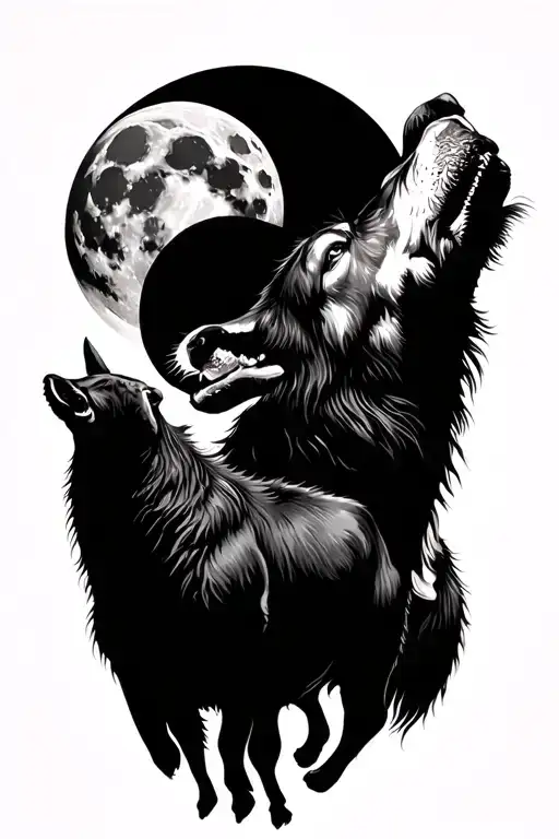Cow And Wolf Howling At The Moon