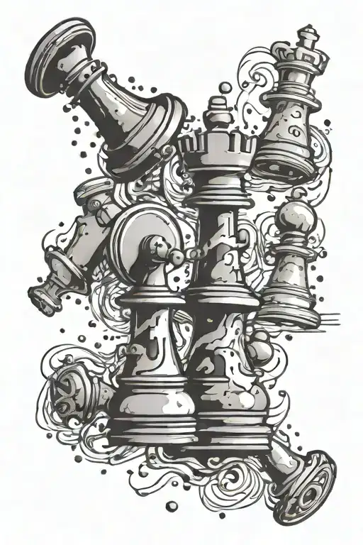 Chess Pieces Falling Throug Space