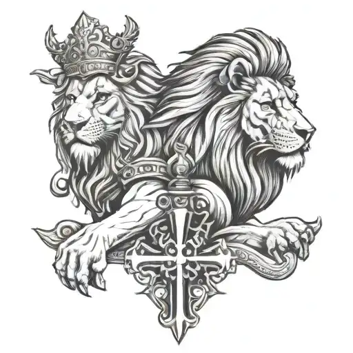 Lion And Jesus With Viking Cross