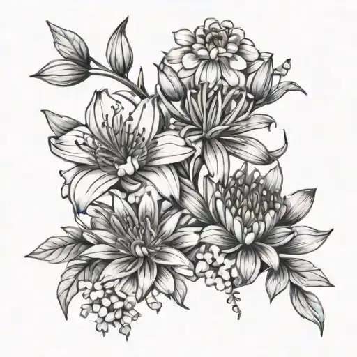 Honeysuckle And Aster And Violet Birth Flower Intertwined