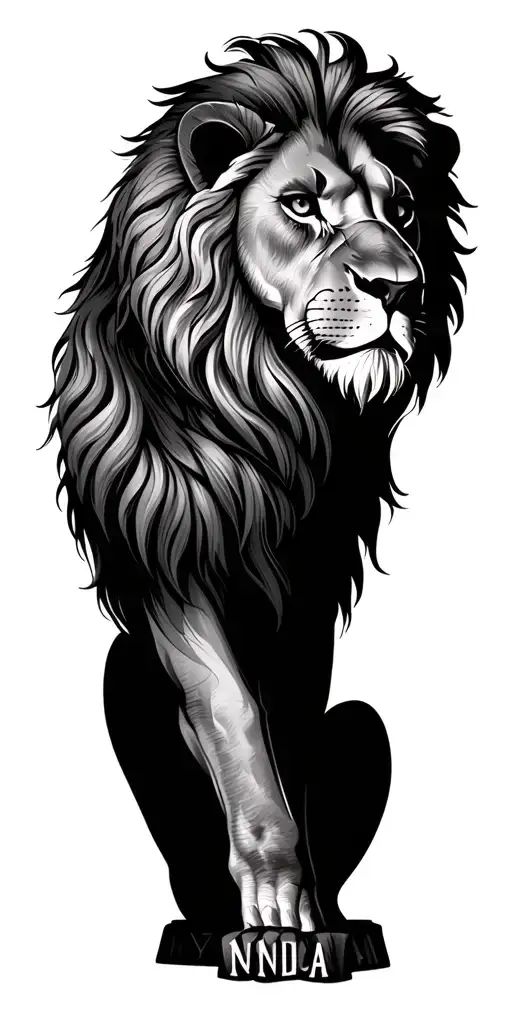 Lion With Name Noa On Arm Sleeve