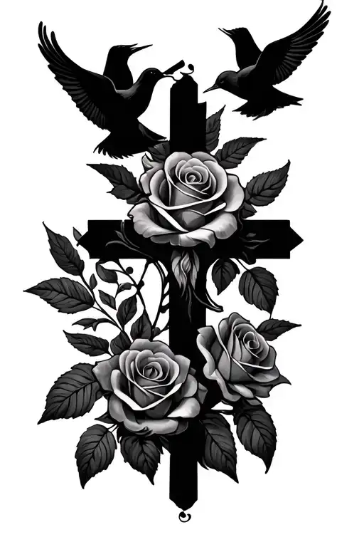 Biblical Cross Roses Doves