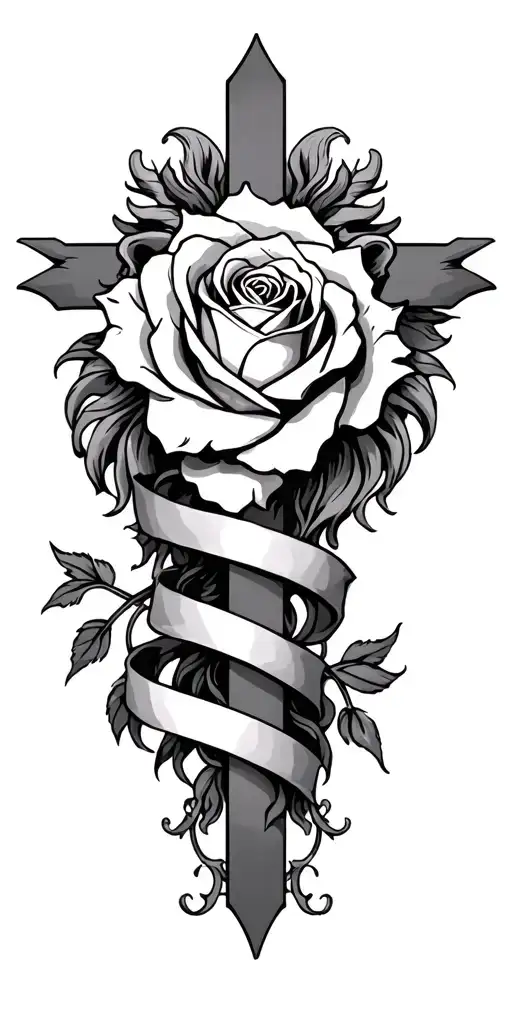 Cross Lion Rose Wrapped