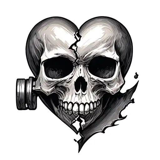 Heart Shaped Lock That's Broken Half Skull