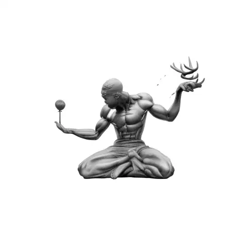 Spirt Of Detroit Statue With An 8 Mile Sign And A Strong Deer