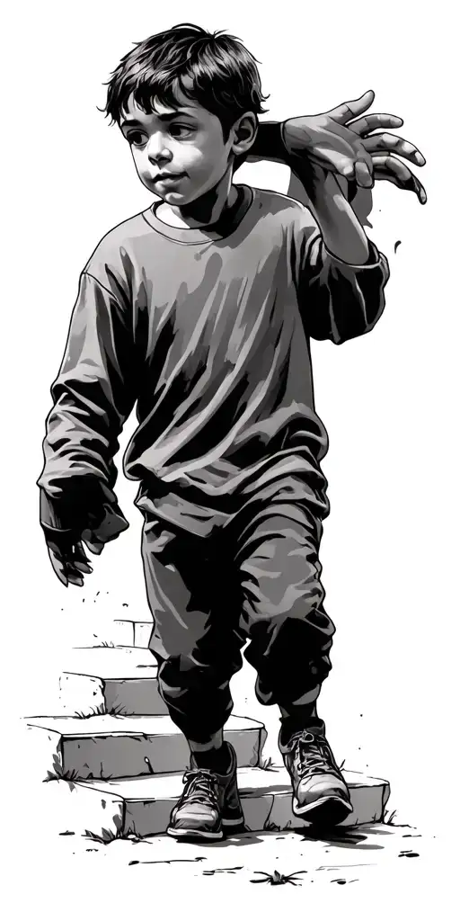 Grandsons Hand Walking Up Steps