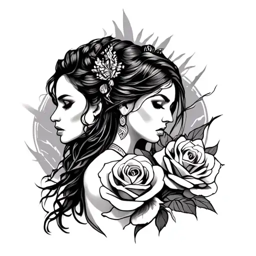 Tribal Tattoo With Ours Rose And Women Warrior