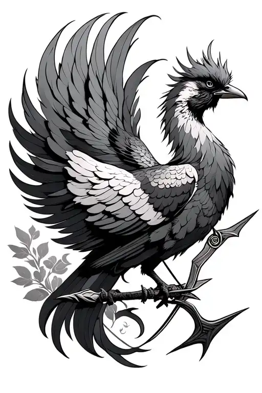 Bow Arrow And Japanese Pheonix Bird