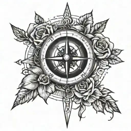 Half Compass With Rose And The Hands Of Adam With Coordinates