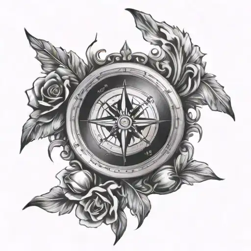 Half Compass With The Hands Of Adam Intertwined