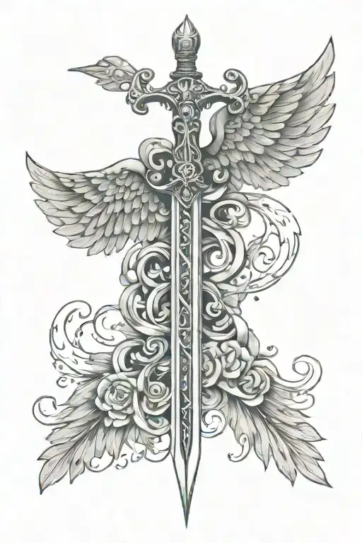 Sword With Dna Helix And Angel Wings Spread