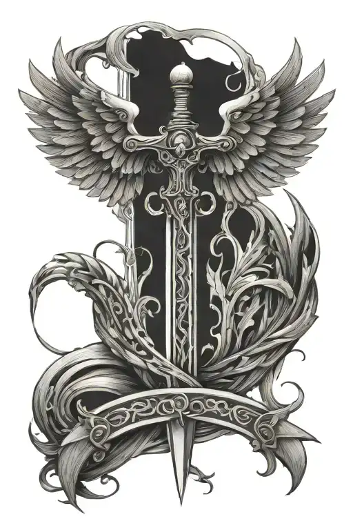 Sword With Dna Helix And Angel Wings Spread