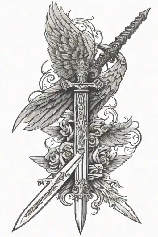 Sword And Angel Wings Spread Simple