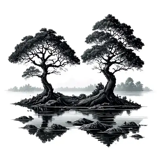 Pond And Tree Growing