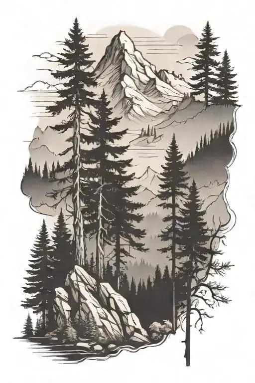 Hiking In Forest With Mountains And Trees