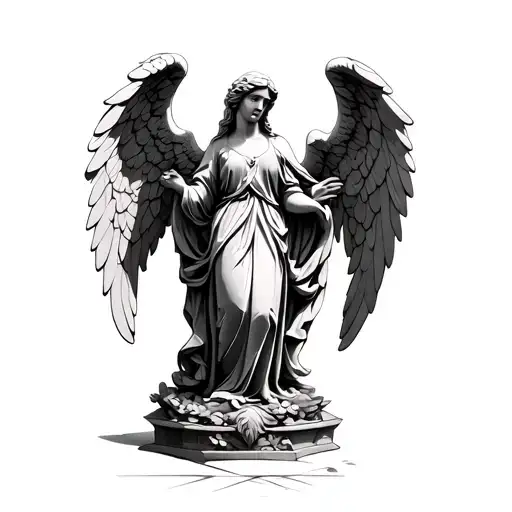 Angel Statue Tree And Geometric