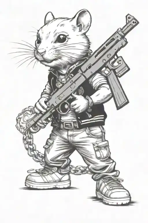 Stuart Little Holding A Gun With Jewellery On And Street Wear