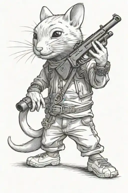 Stuart Little Holding A Gun With Jewellery On And Street Wear