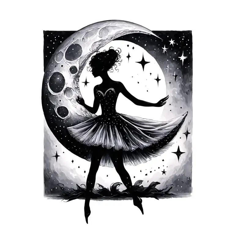 Balerina Moon Surrounded By Stars