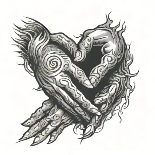 Hand In Hand Against The Background Of A Heart