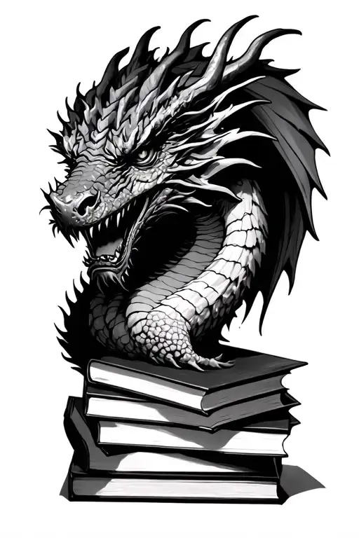 Dark Romance Inspired Stack Of Books With A Dragon Face Coming Around