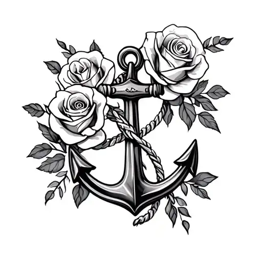 Anchor With Roses Intertwined