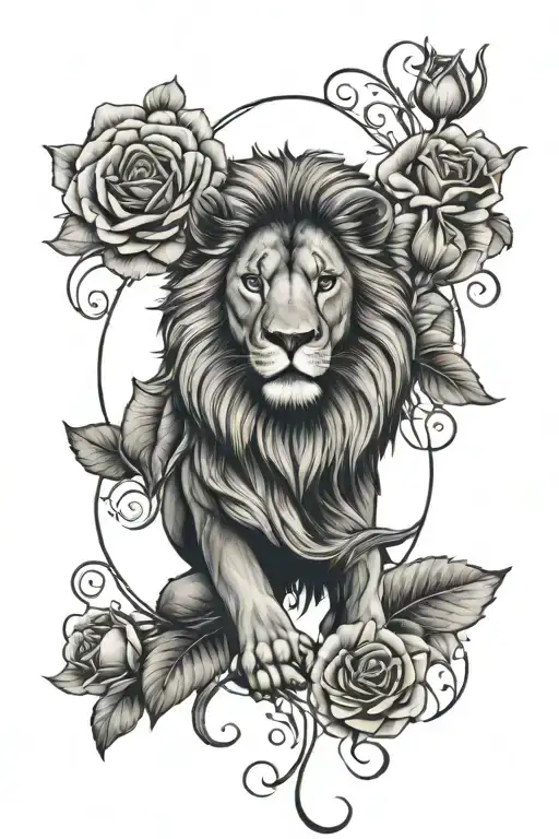 Lion Roses Mandala Design Incorporating
