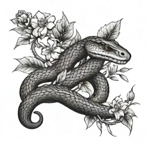 Snake And Flowers And Branches Of Plants