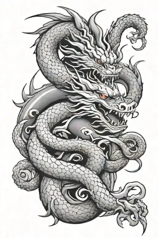 Chinese Dragon Wrapped Around Anchor With Yin & Yang