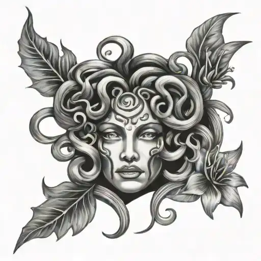 Medusa Face With Lilies Intertwined