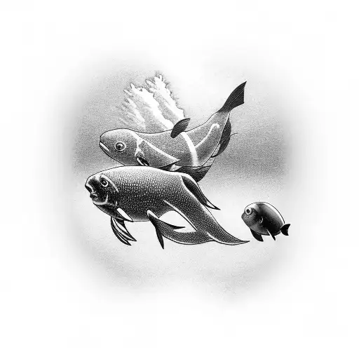 A Black And Grey Tattoo Of A Peaceful Underwater Scene With Anime Characters Swimming