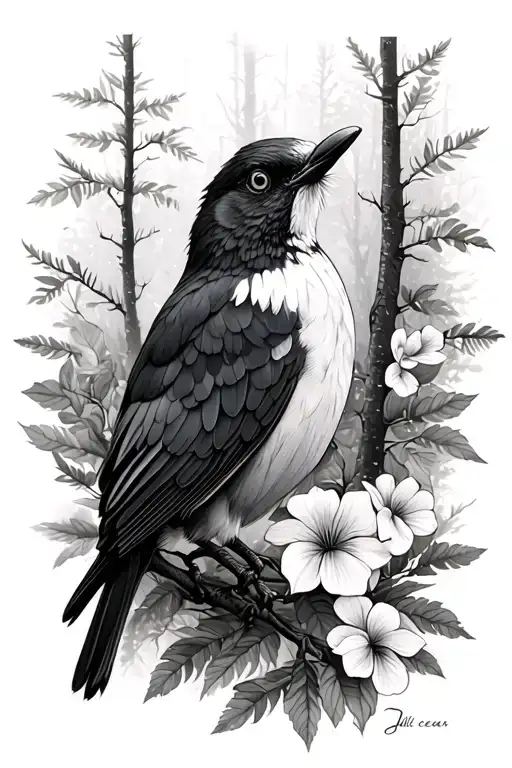 Julie Cesar White Bird Black Forest On Leg Sleeve