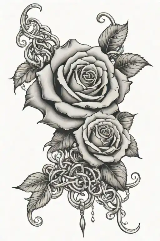 Feminine Curls One Rose In The Center Surrounded By Chains