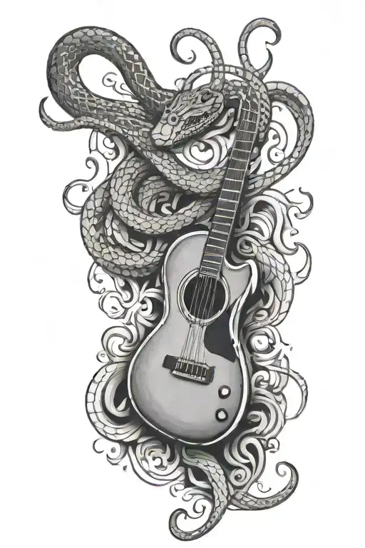 A Snake Appearing To Go Through In And Out Of The Skin And Creates The Shape Of A Guitar
