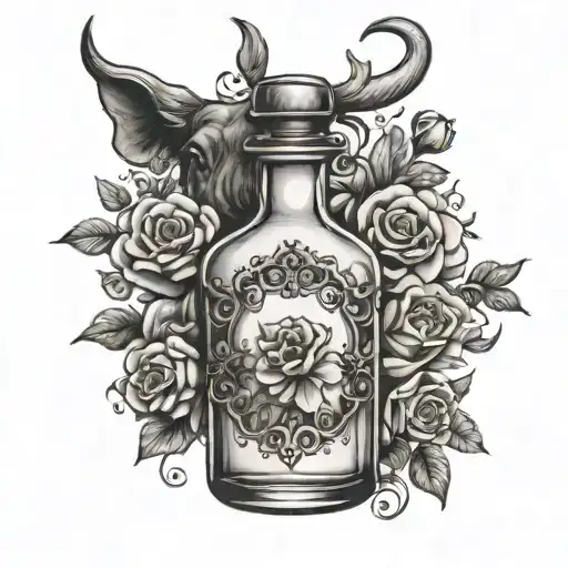 Potion Bottle With Florals And Bull Themed