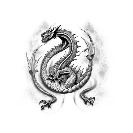 Realistic Dragon With Scandinavian Patterns