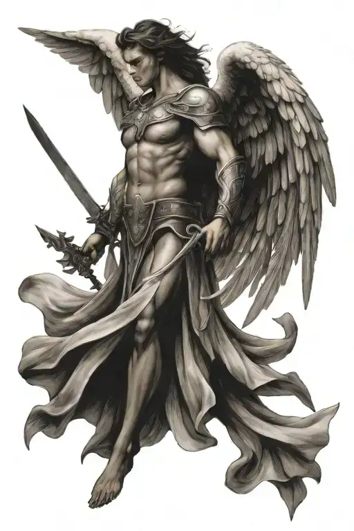 Angel Warrior With Wings Spread Wings