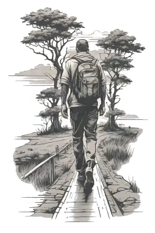 Guy Walking Down A Long Road