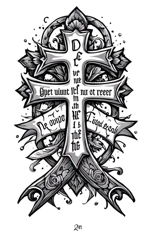Latin Cross With Quote Intertwined Offset To The Right