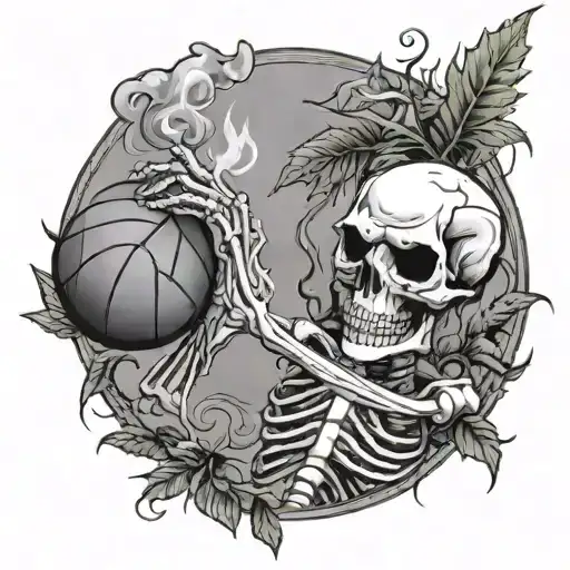 Skeleton Smoking Weed While Playing Basketball