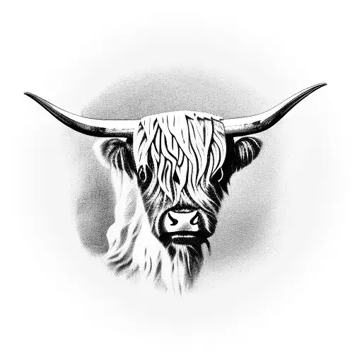 Highland Cow Head Inside Solid Circle